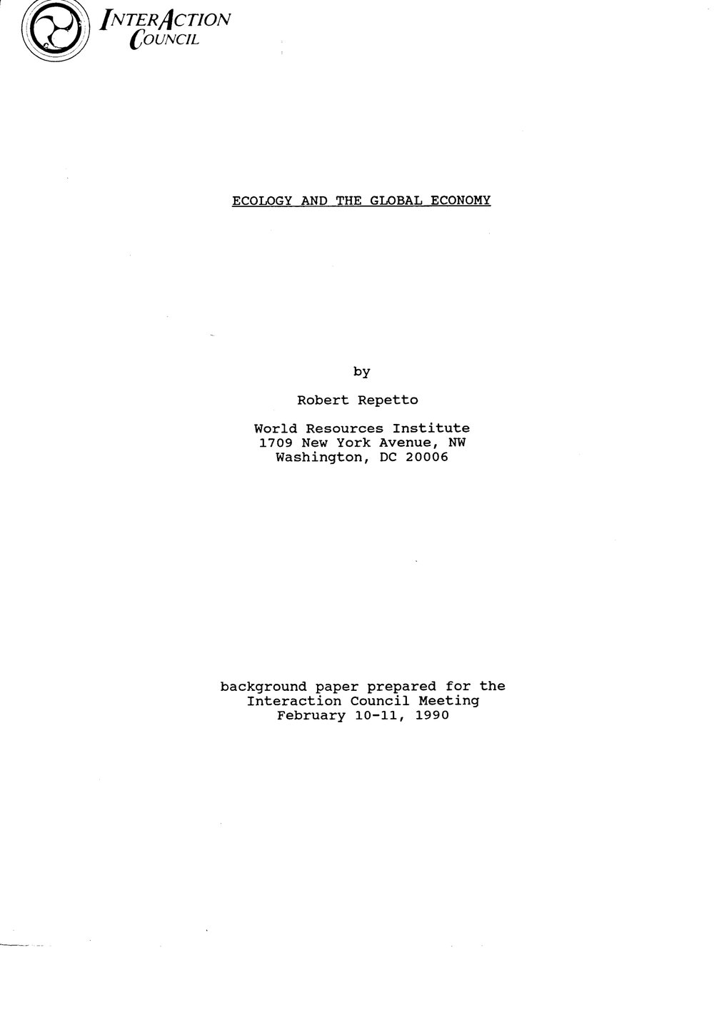 2. EG [expert group] Report - Ecology and the Global Economy