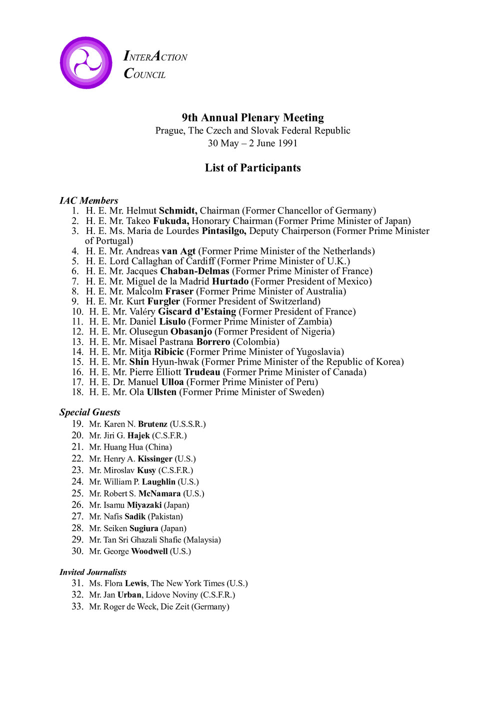 4. Prague Plenary LOP [list of participants]