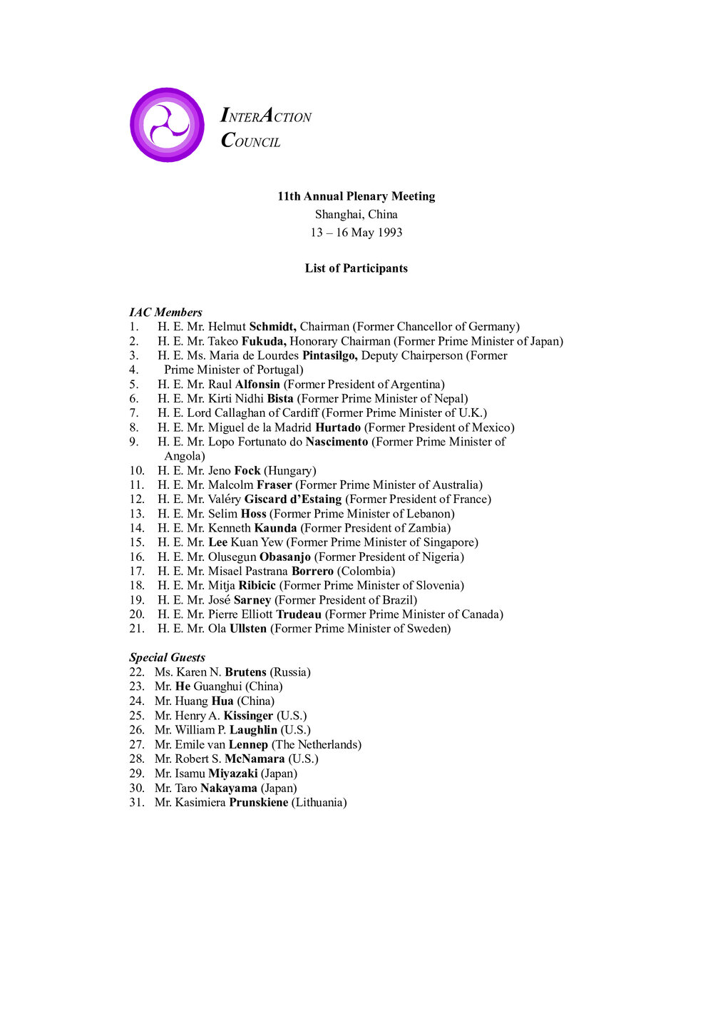 4. Shanghai Plenary LOP [list of participants]