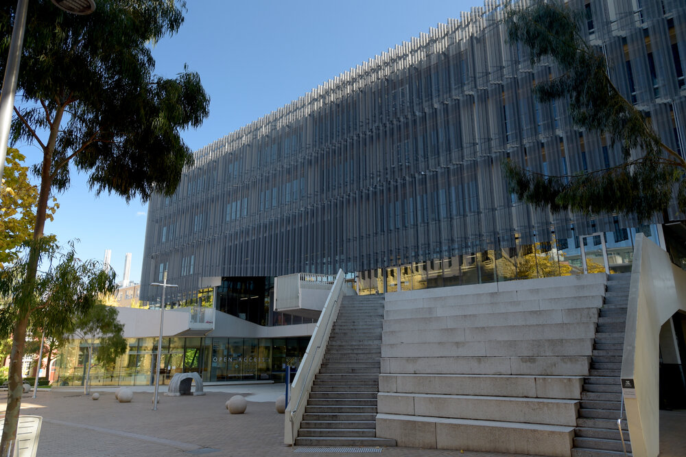 Parkville during COVID lockdown - Stairwell on north east corner of Glyn Davis Building
