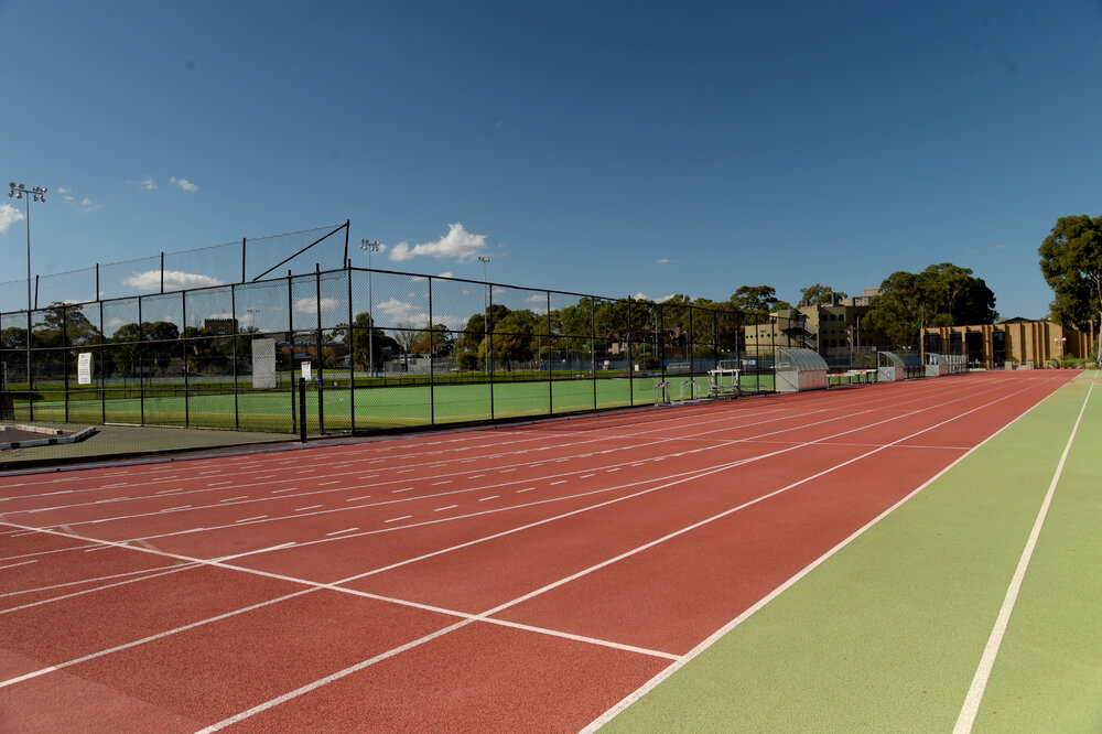 Parkville during COVID lockdown - MU Sports Rawlinson Track - photo taken from south west corner