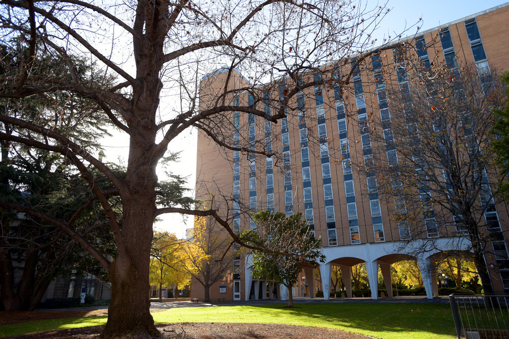 Parkville during COVID lockdown - South faade of Raymond Priestley Building taken from MacFarland Court