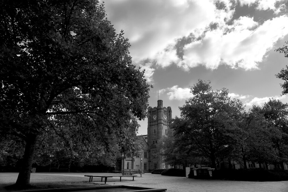 Parkville during COVID lockdown - Clocktower on Southlawn - Monochrome