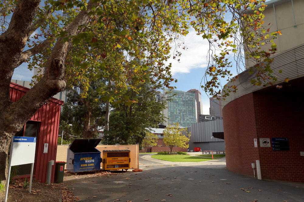 Southbank Campus during COVID lockdown - View from Gate 2 into campus