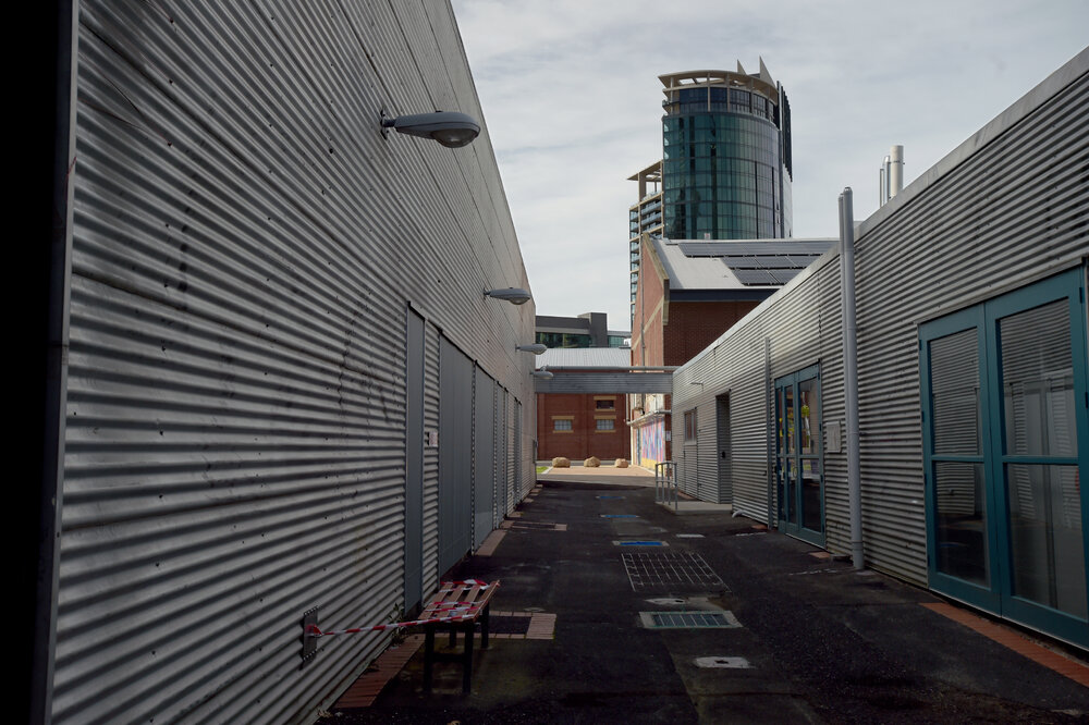 Southbank Campus during COVID lockdown - Painters Walkway Sculpture and Spatial Practice Building