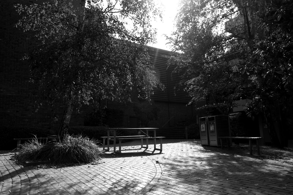 Southbank Campus during COVID lockdown - Friends Courtyard - Monochrome