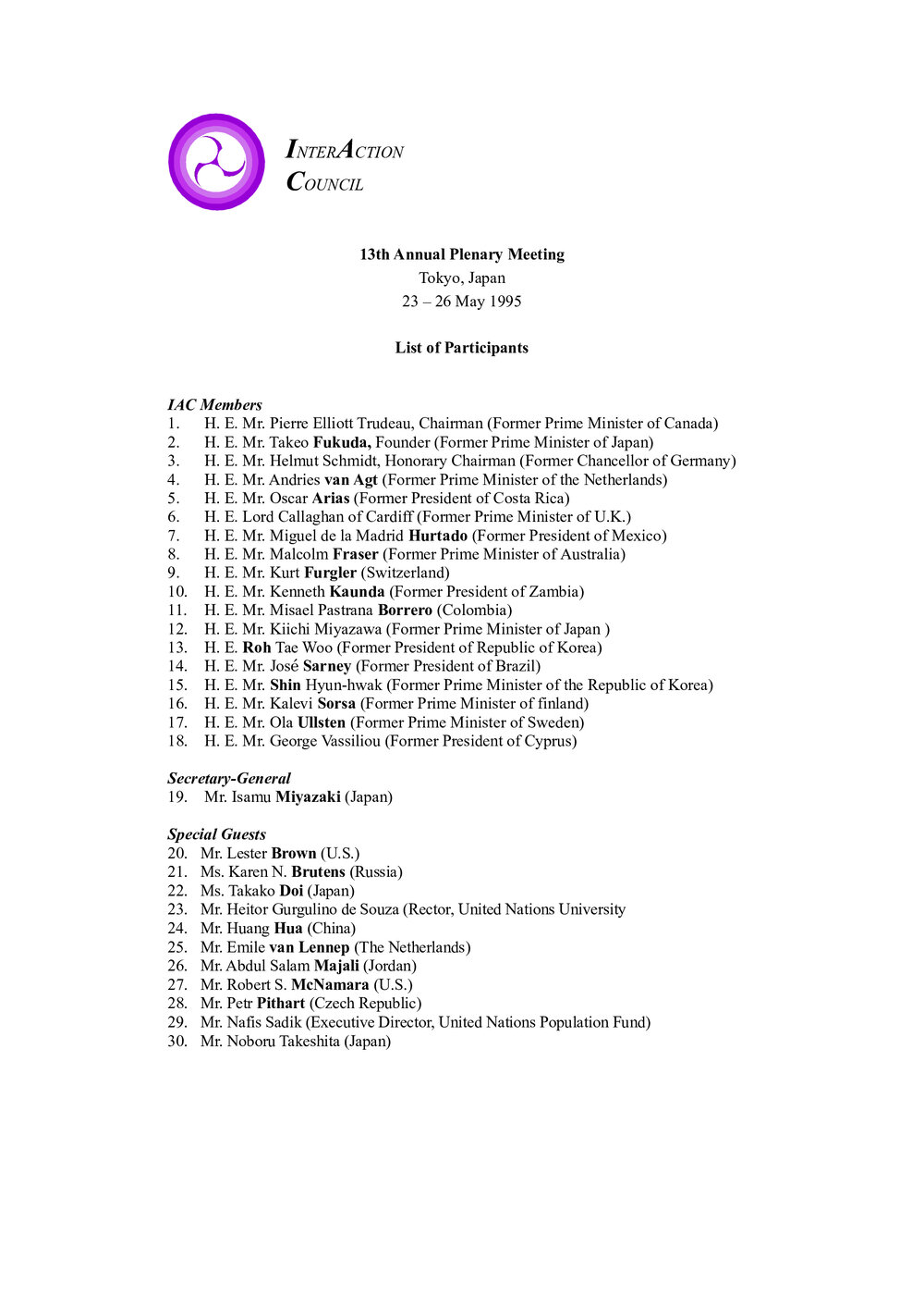3. Tokyo Plenary LOP [list of participants]