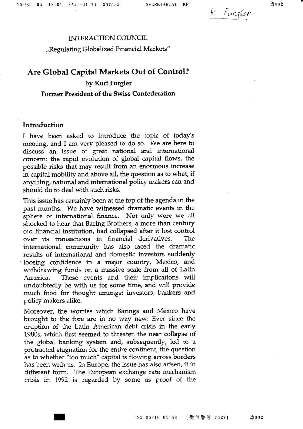 7a. Furgler Paper- Global Financial Market