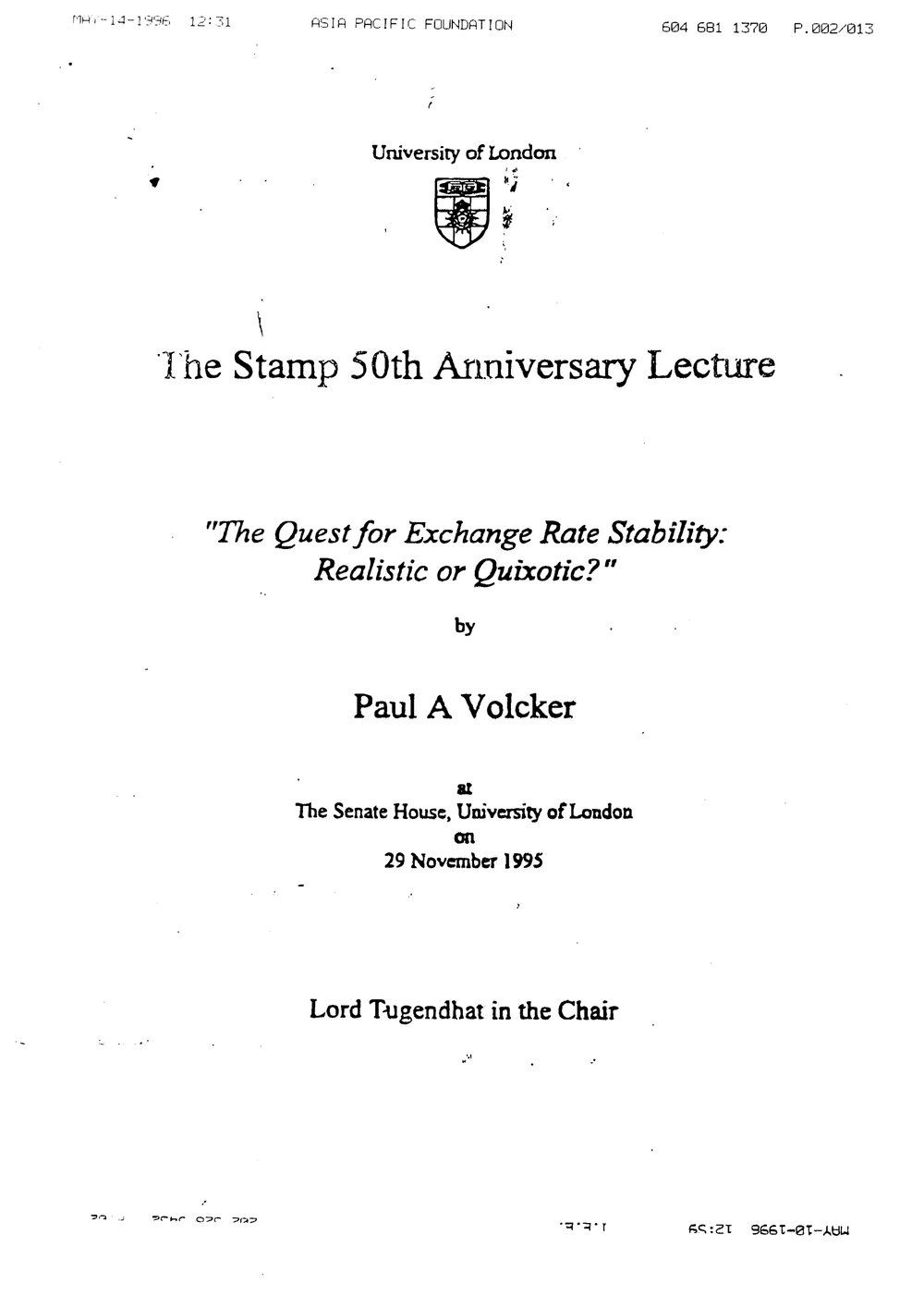 3d. Volcker The Quest for Exchange Rate Stability