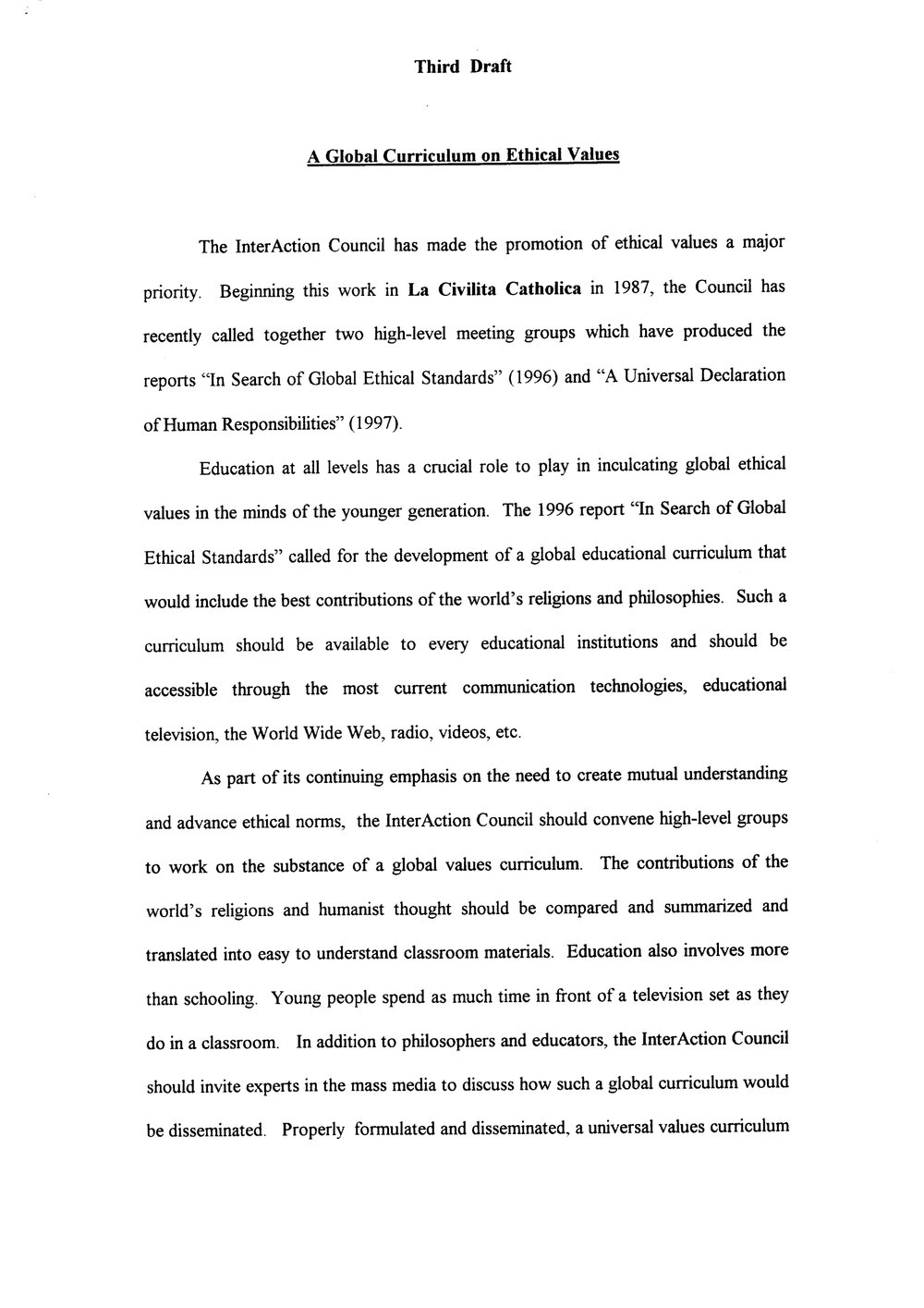 3c. Curriculum on Ethical Values