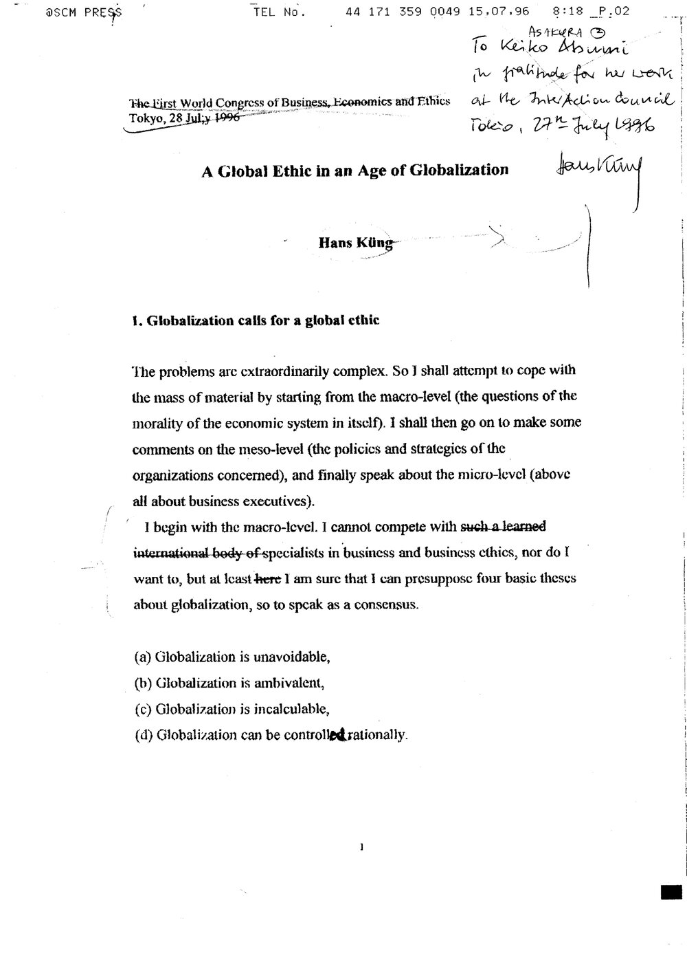 3d. Global Ethic in Globalization