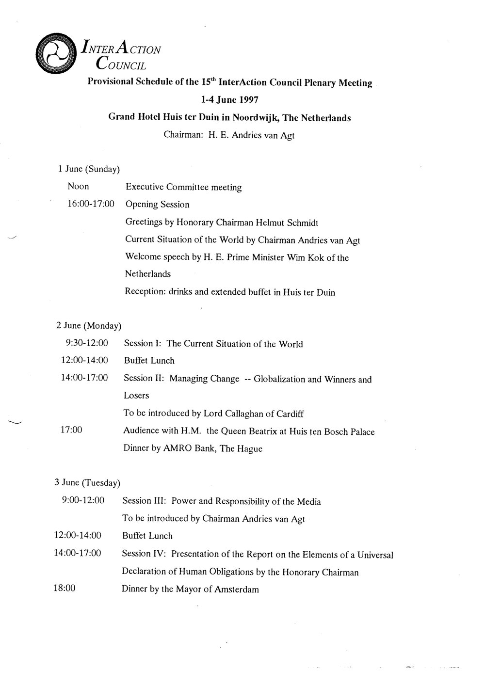 6. Plenary Schedule