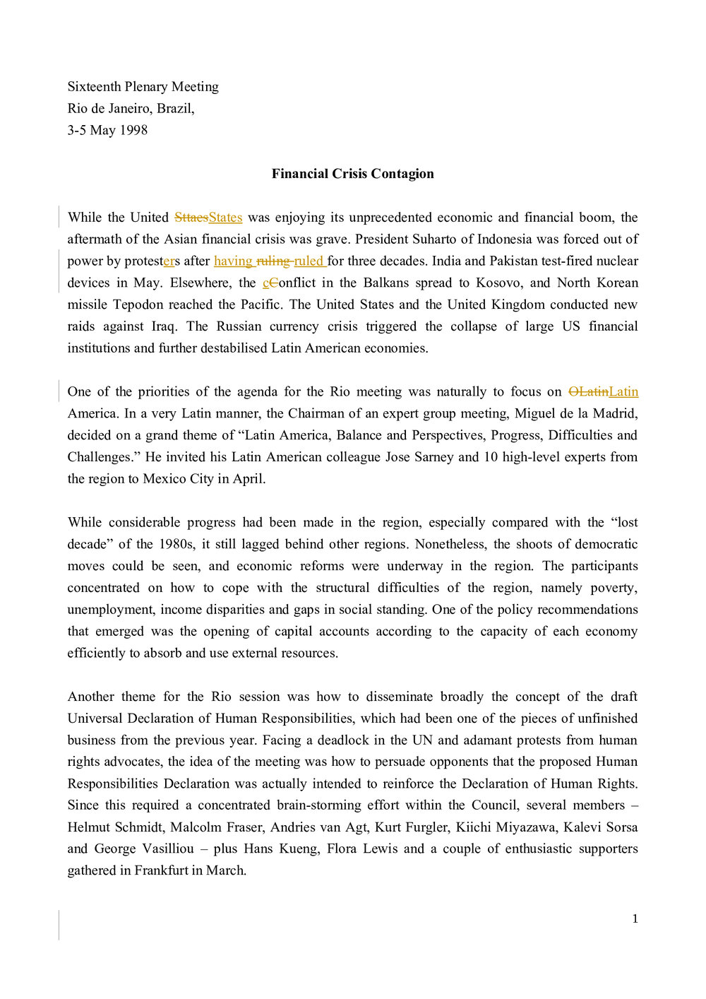 1. Rio de Janeiro Meeting - Background &amp; Summary