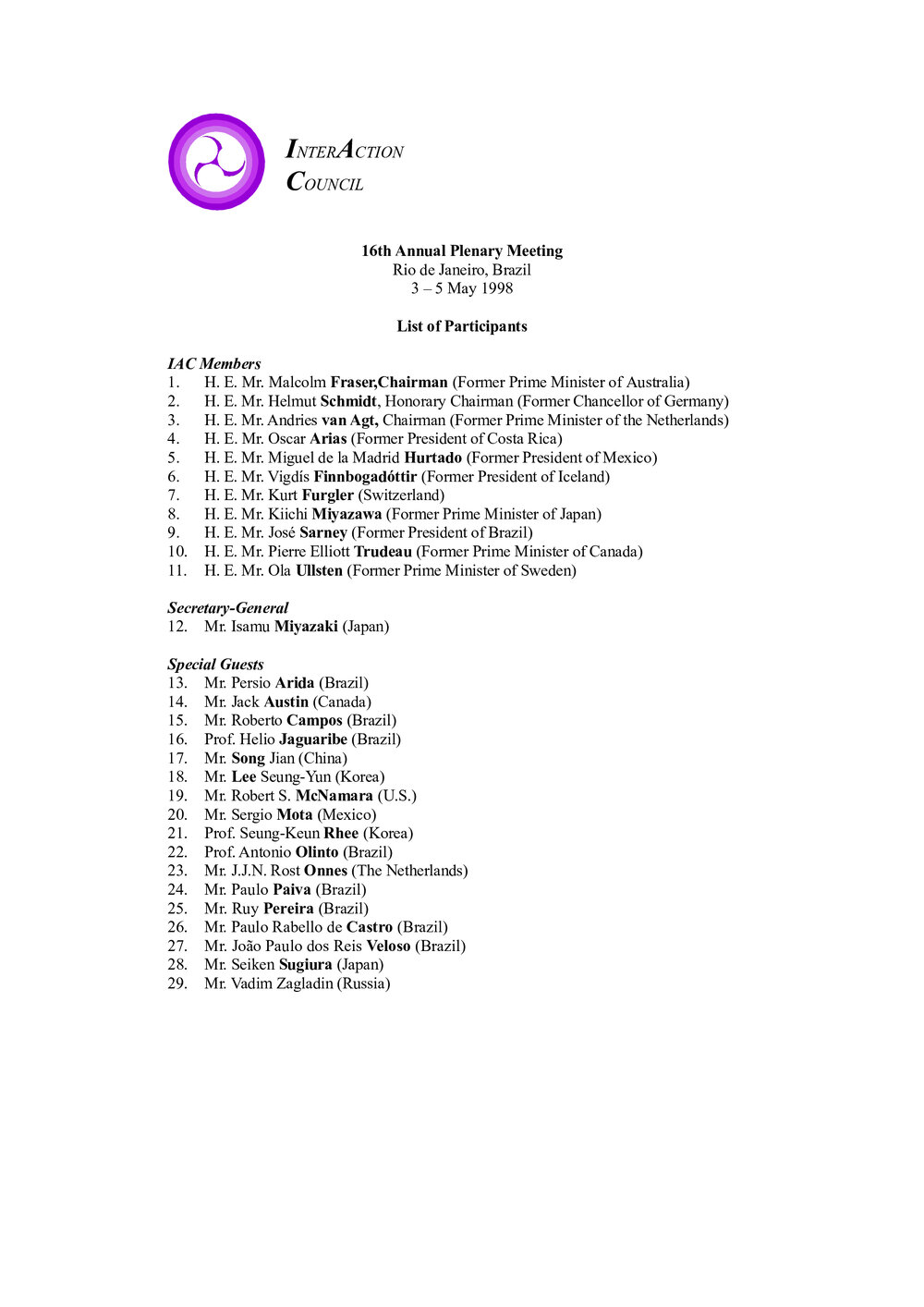 4.Rio de Janeiro Plenary LOP [list of participants]
