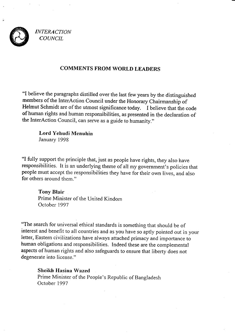 Responsibility Comments