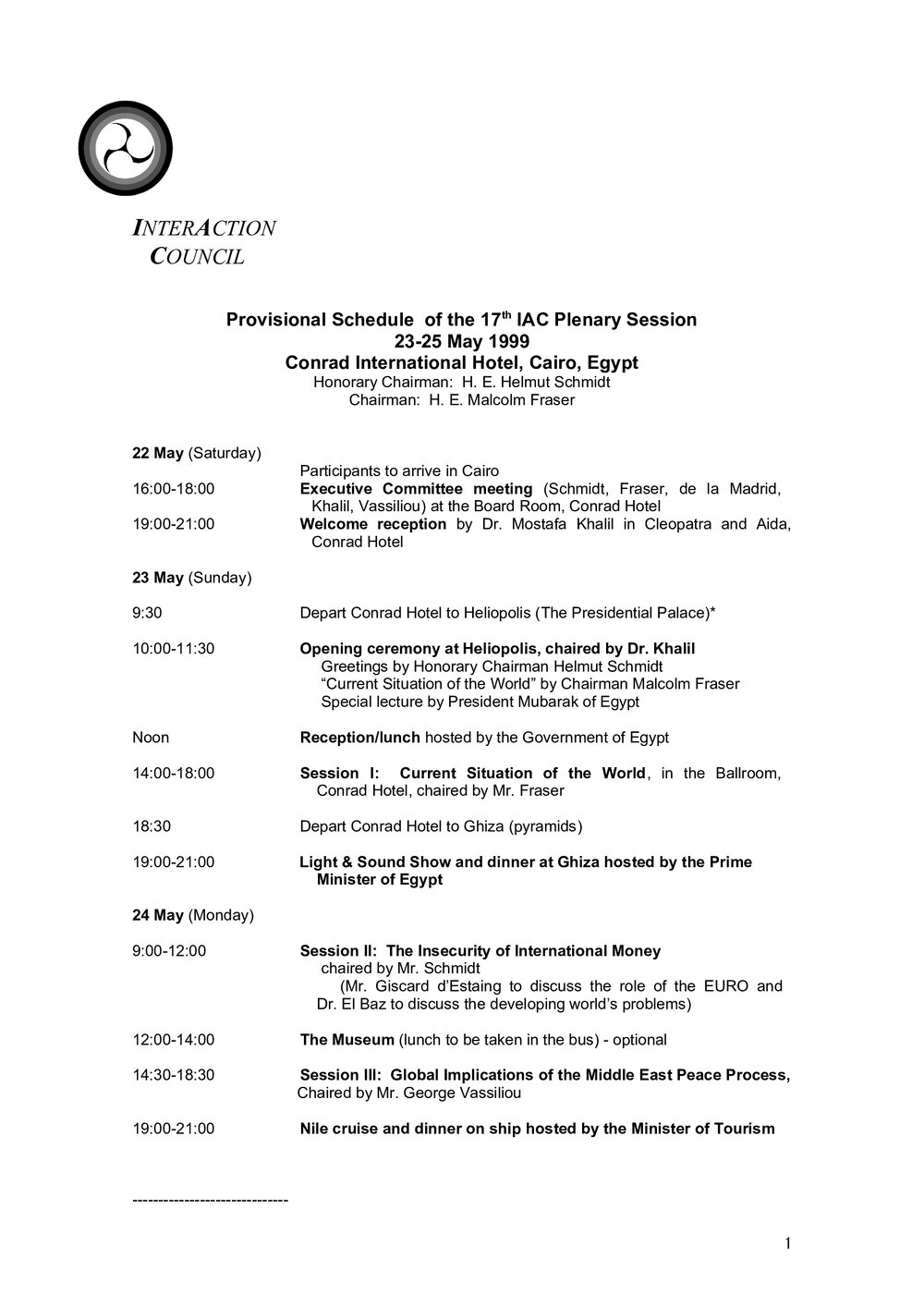 5. Plenary Schedule