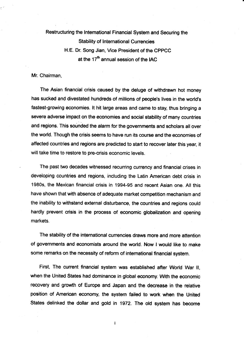 6h. Song Jian  - Restruing the Int. Finacial System