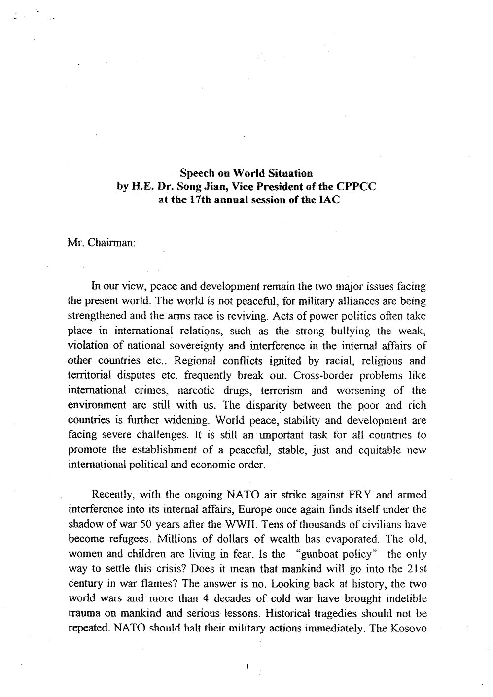 6j. Song Jian - on World Situation