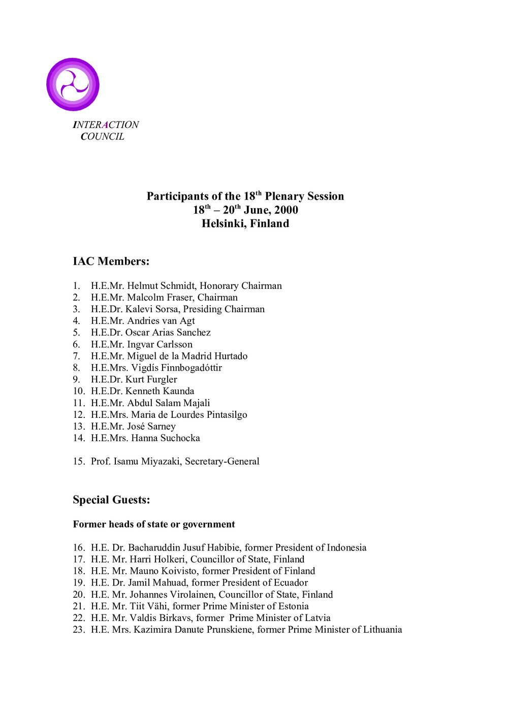 4. Helsinki Plenary LOP [list of participants]