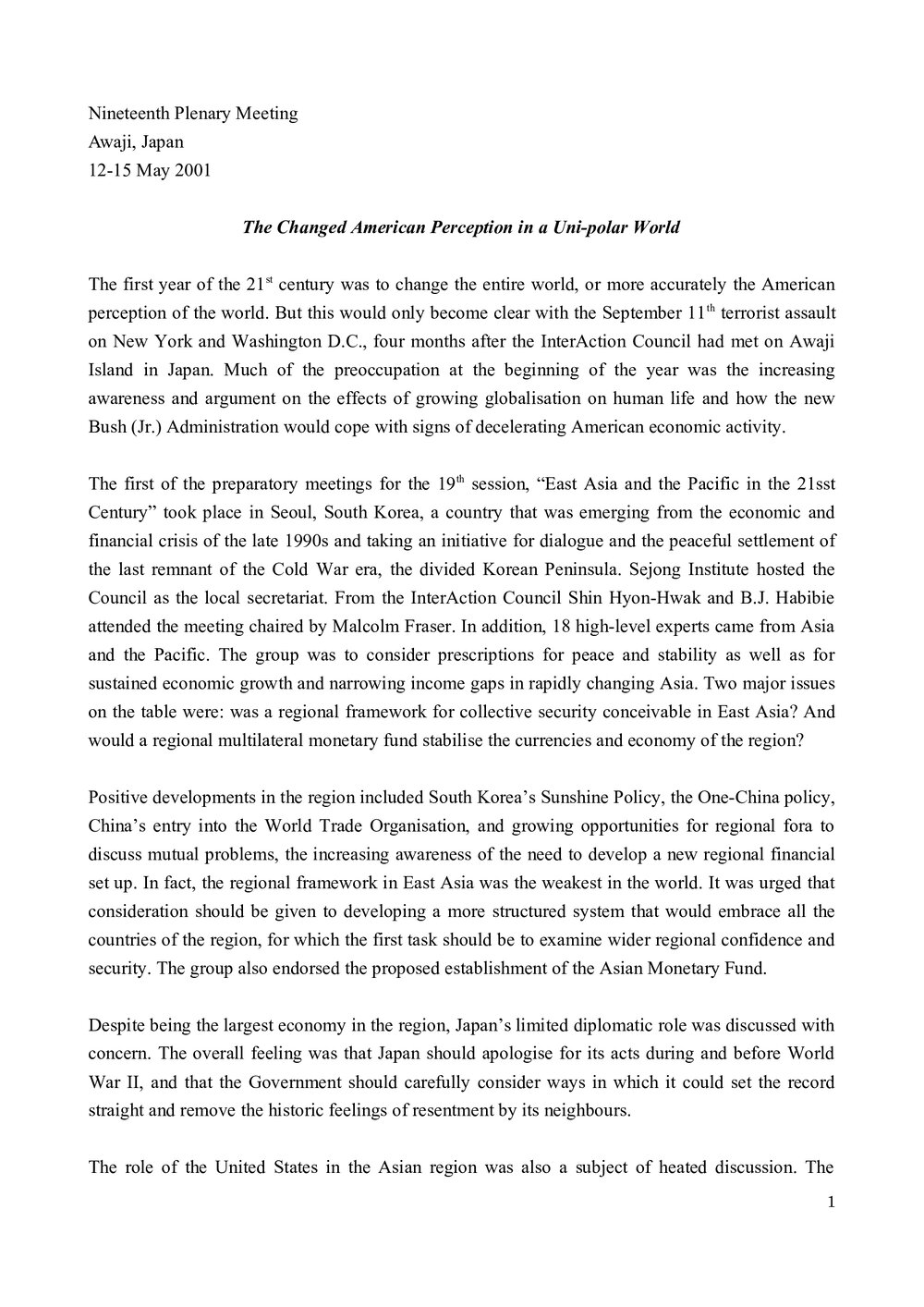 1. Awaji Meeting - Background &amp; Summary