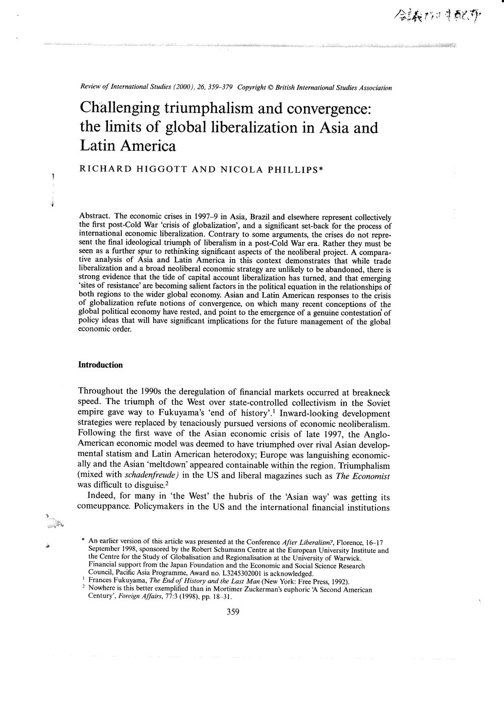 2g HIGGOTT &amp; PHILLIPS - Global liberalization in Asia