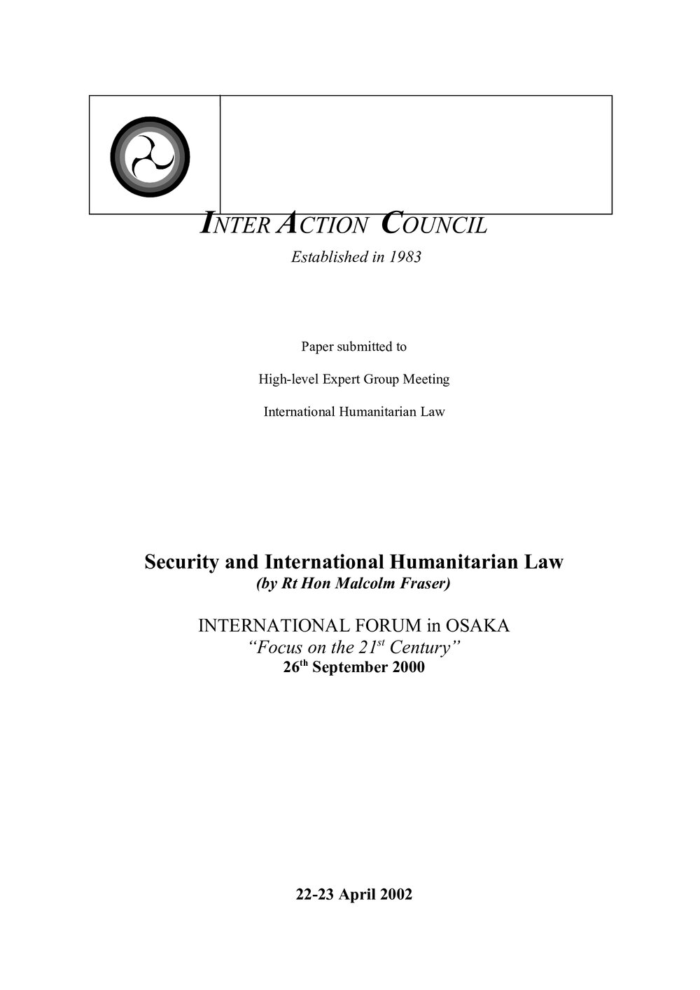 3k Fraser - Security &amp; Int'l Humanitarian Law