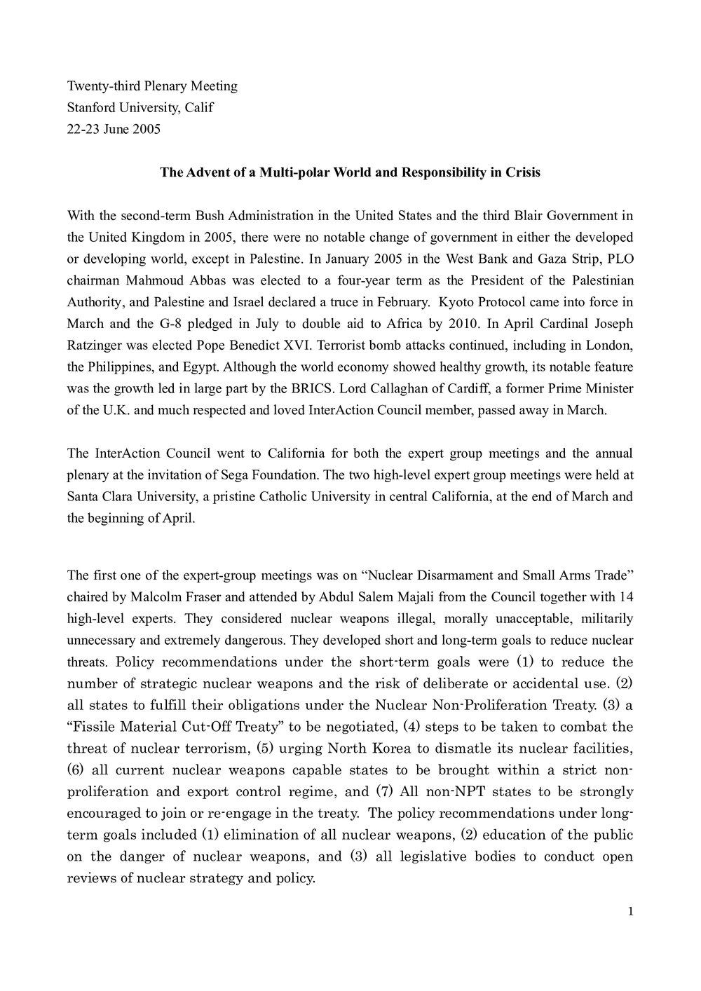 1. Stanford Meeting - Background and Summary