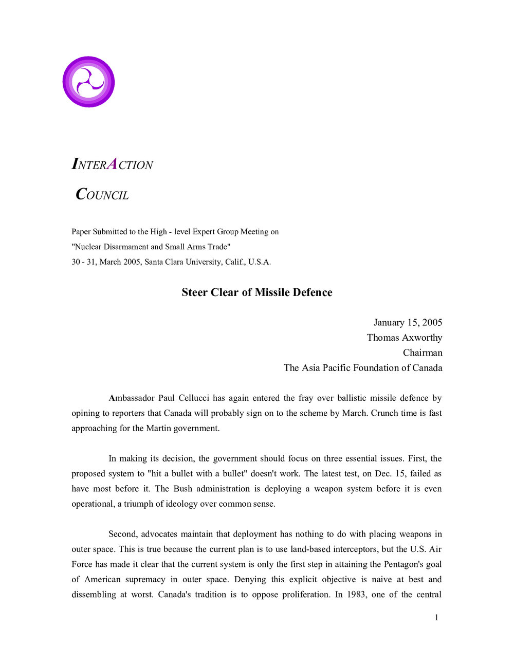 2f. Axworthy-Steer Clear of Missile Defence