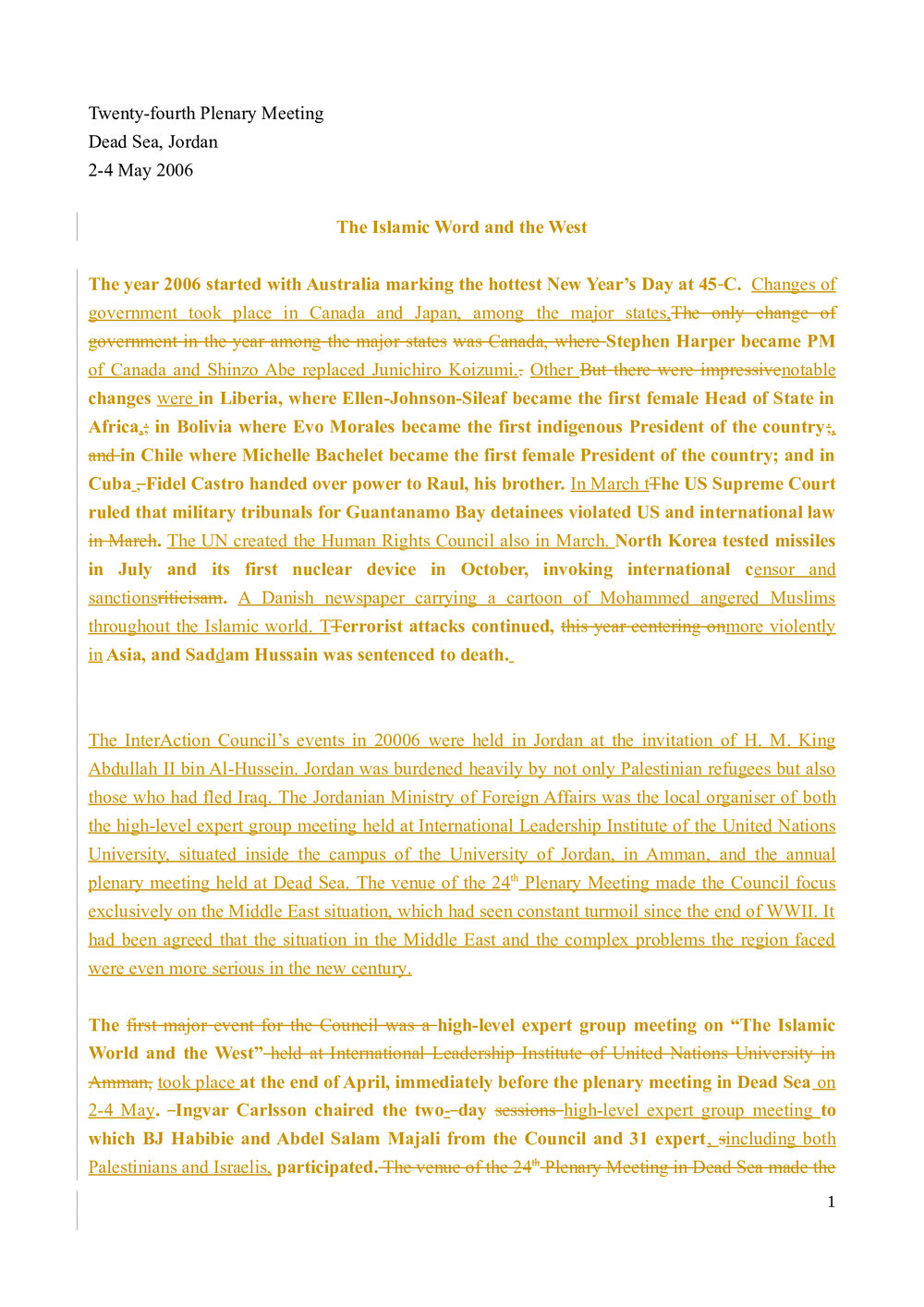 1. Dead Sea Meeting - Background and Summary