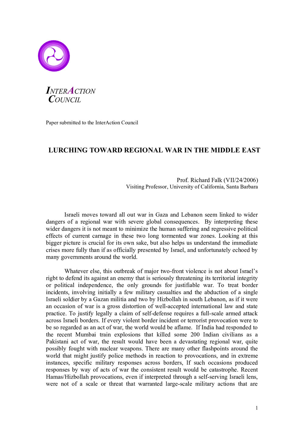 3g. Falk paper - Toward War in the Middle East