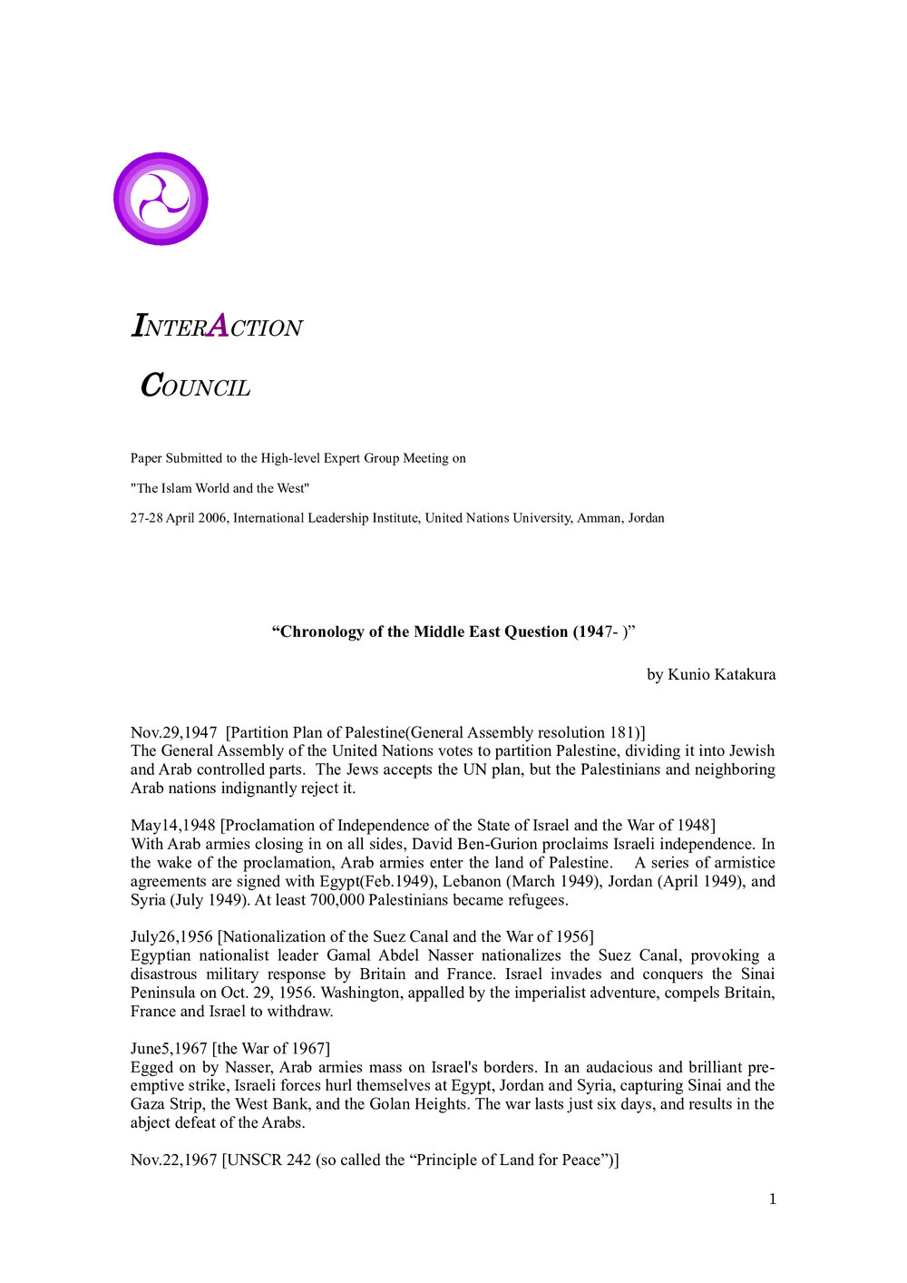 3h. Katakura - Chronology of the Middle East Question)