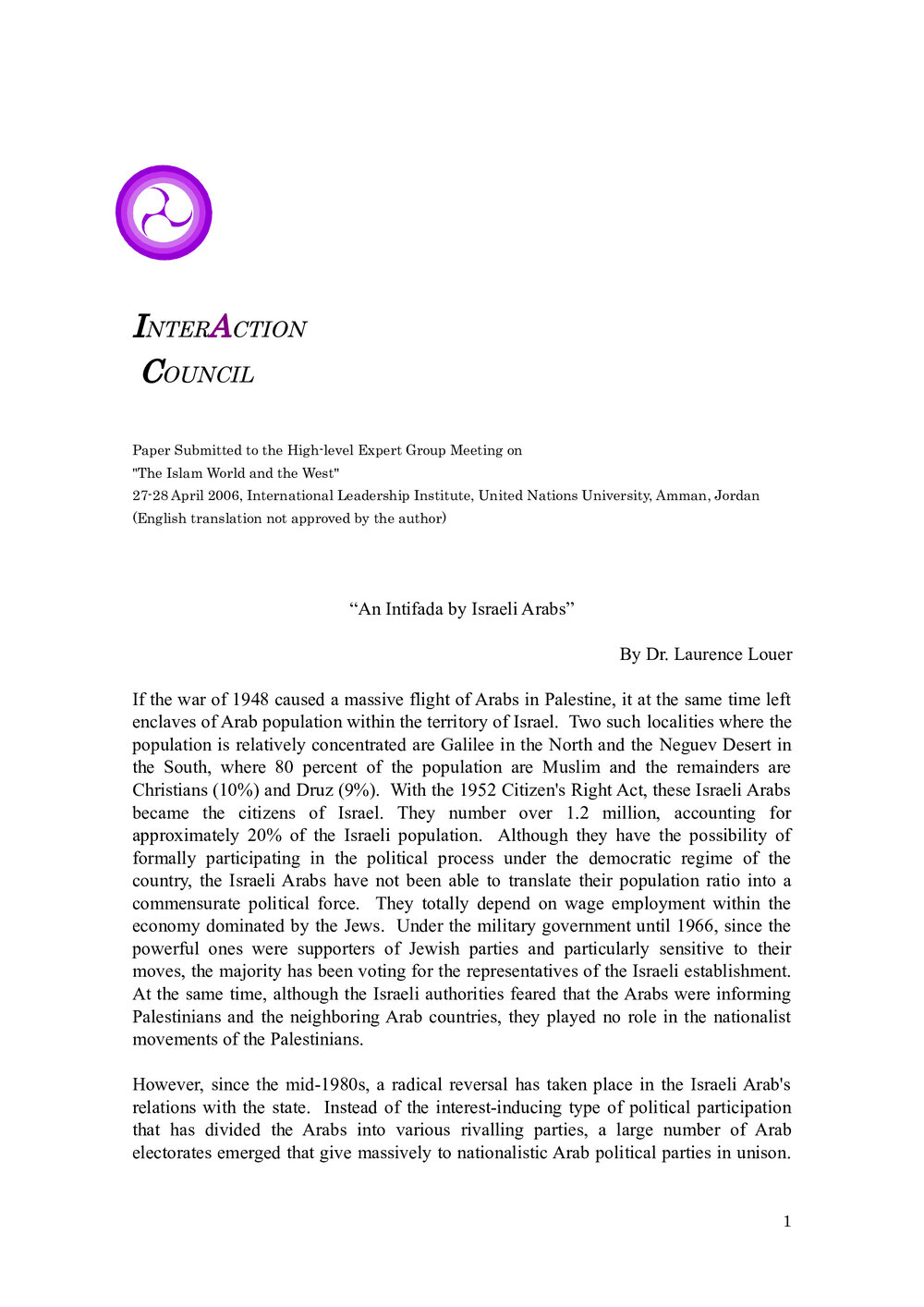 3l. Louer - An intifada by Israeli Arabs)