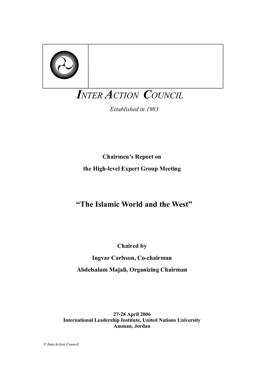 3a. EG [expert group] Report - Islamic World and the West