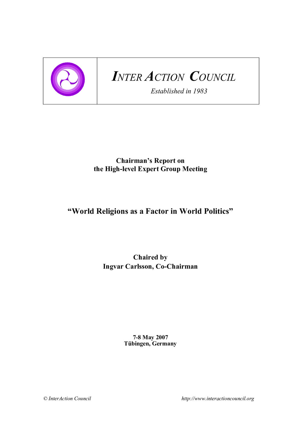 2a.  EG [expert group] Report - World Religions as a Factor in World Politics