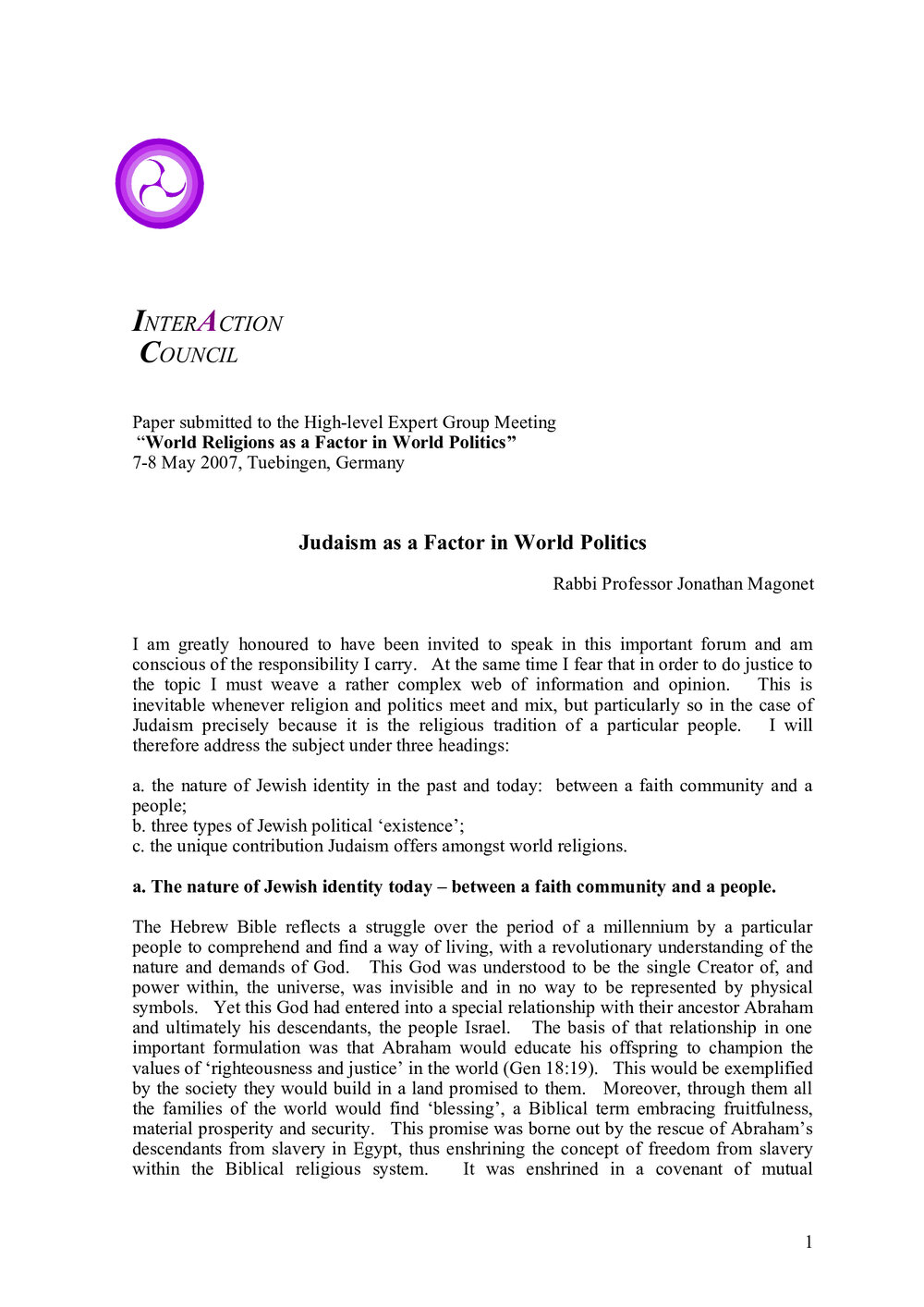 2n. Magonet_Judaism as  a Factor