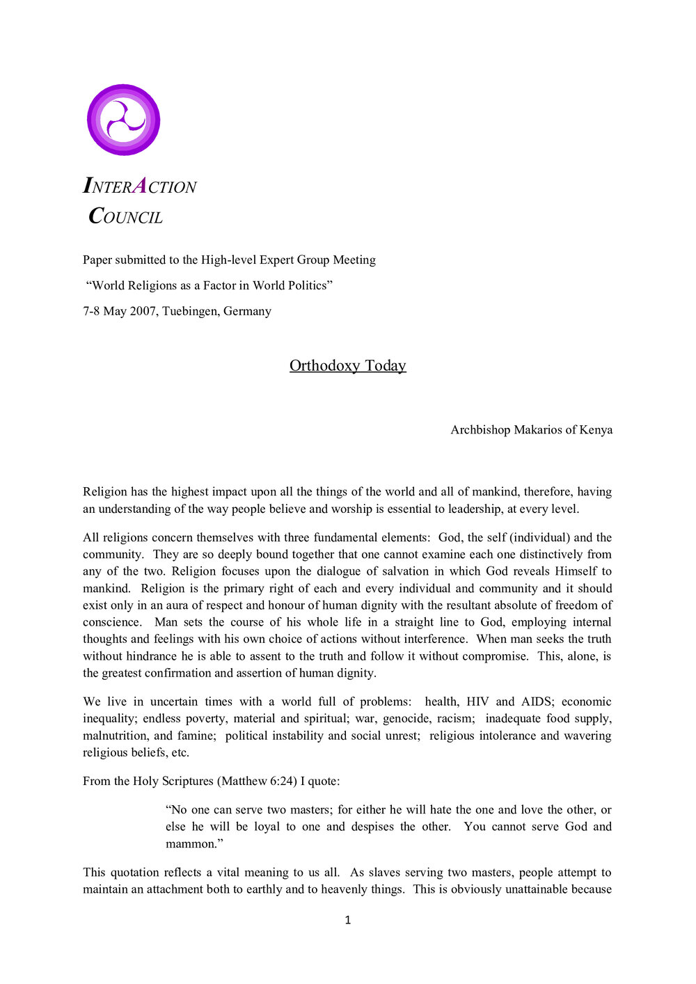 2q. Makarios - Orthodoxy Today