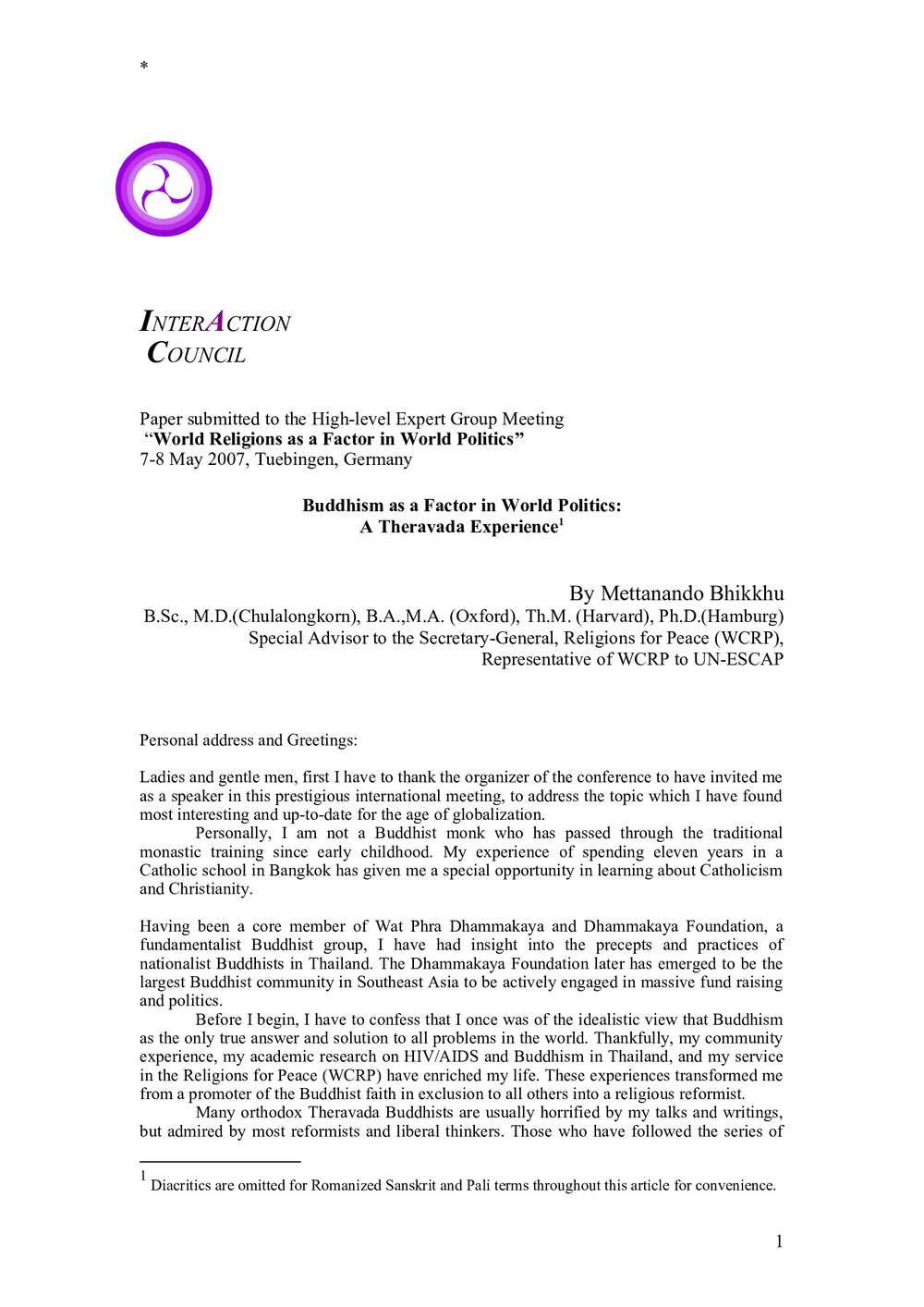 2r. Mettanando_Buddhism as a Factor in World Politics