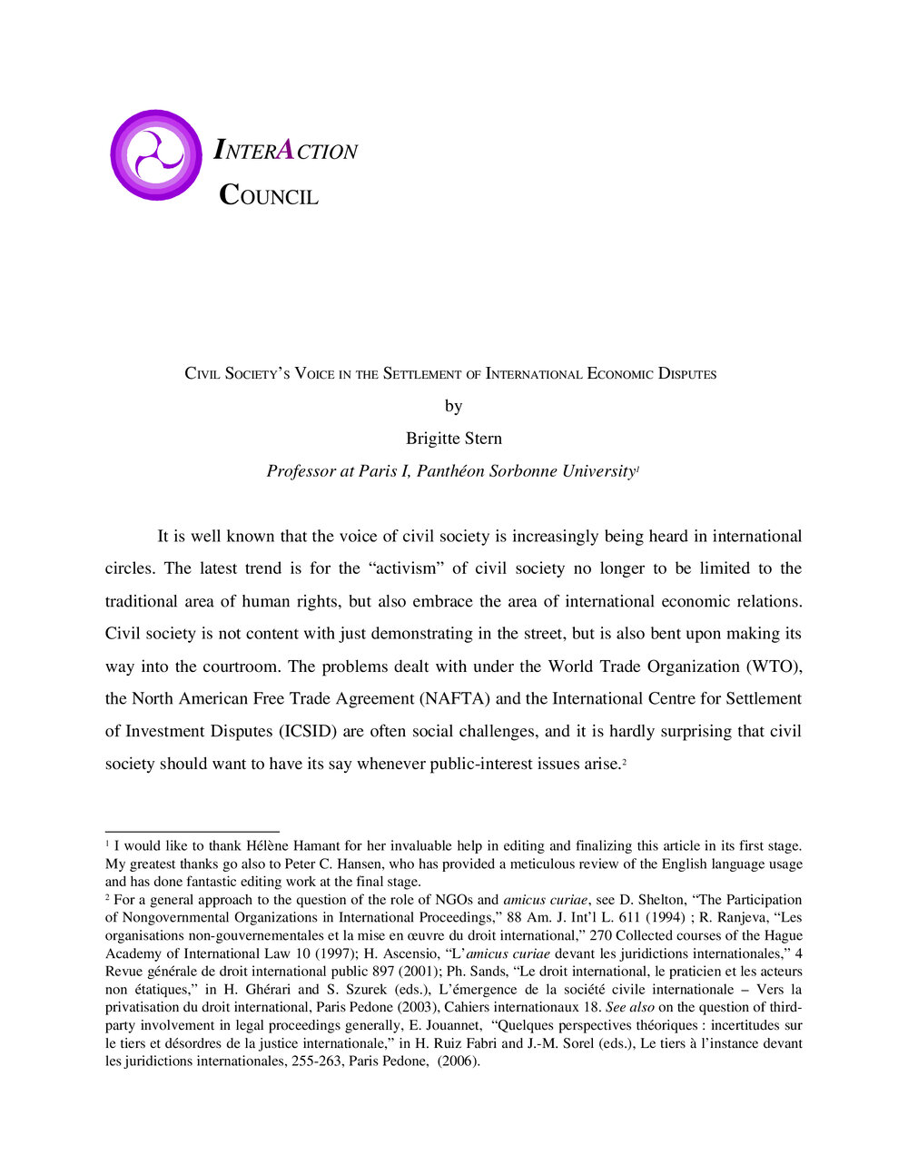 2q. Stern - Settlement of Int'l Disputes