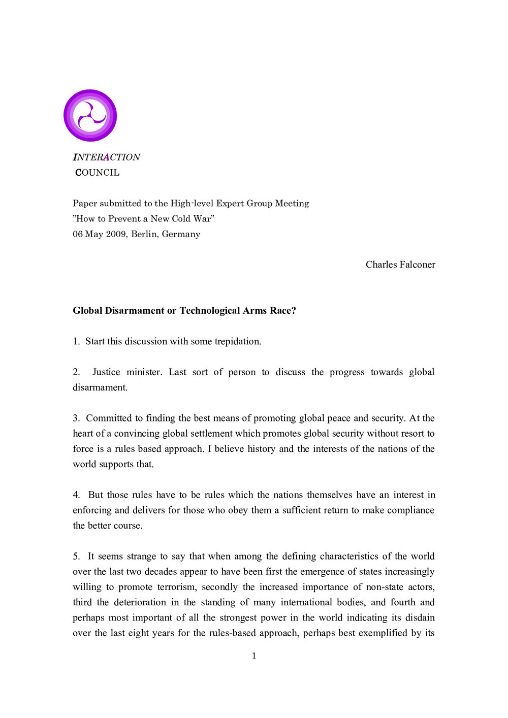 3e. Falconer, Global Disarmament or Technological Arms Race