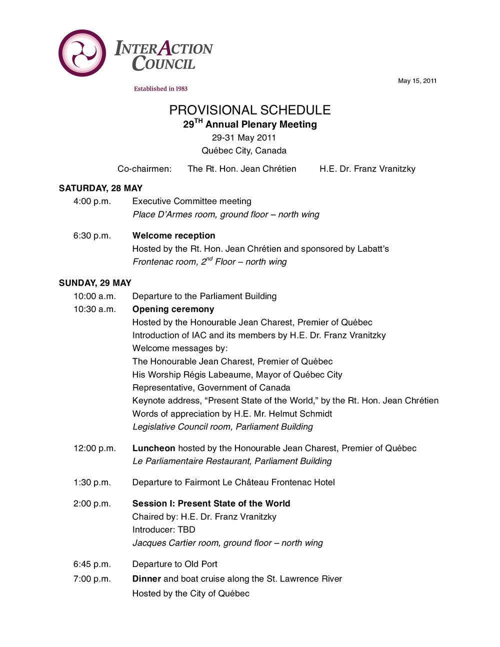 4. Plenary Schedule