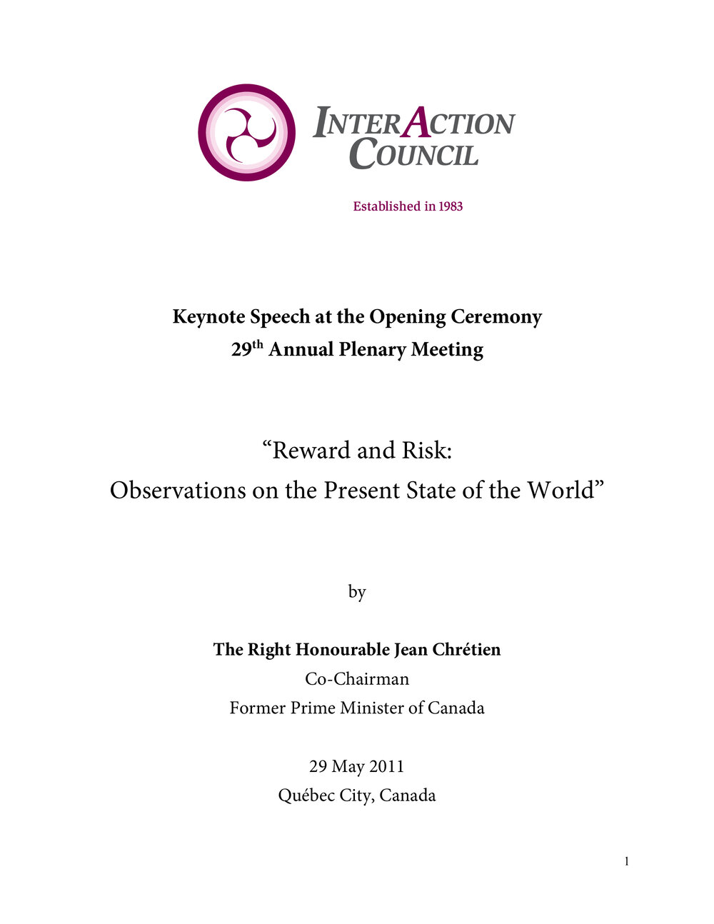 5. Keynote Speech - Chretien