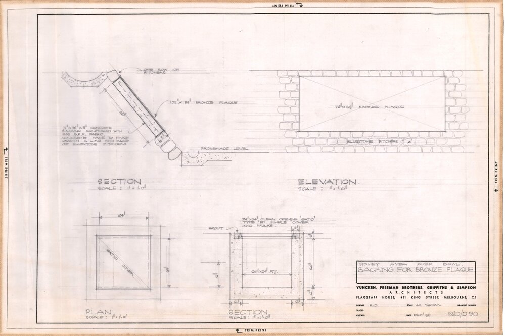 Sidney Myer Music Bowl Backing For Bronze Plaque,