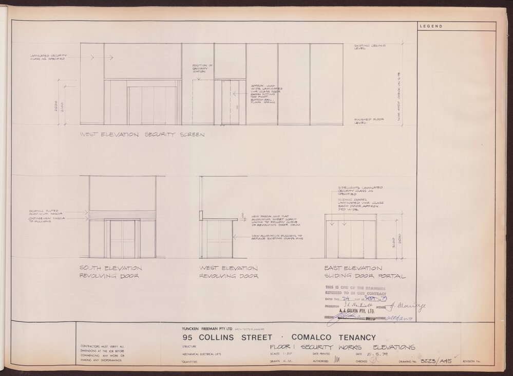 '95 Collins Street, Comalco Tenancy, Floor, security works elevations