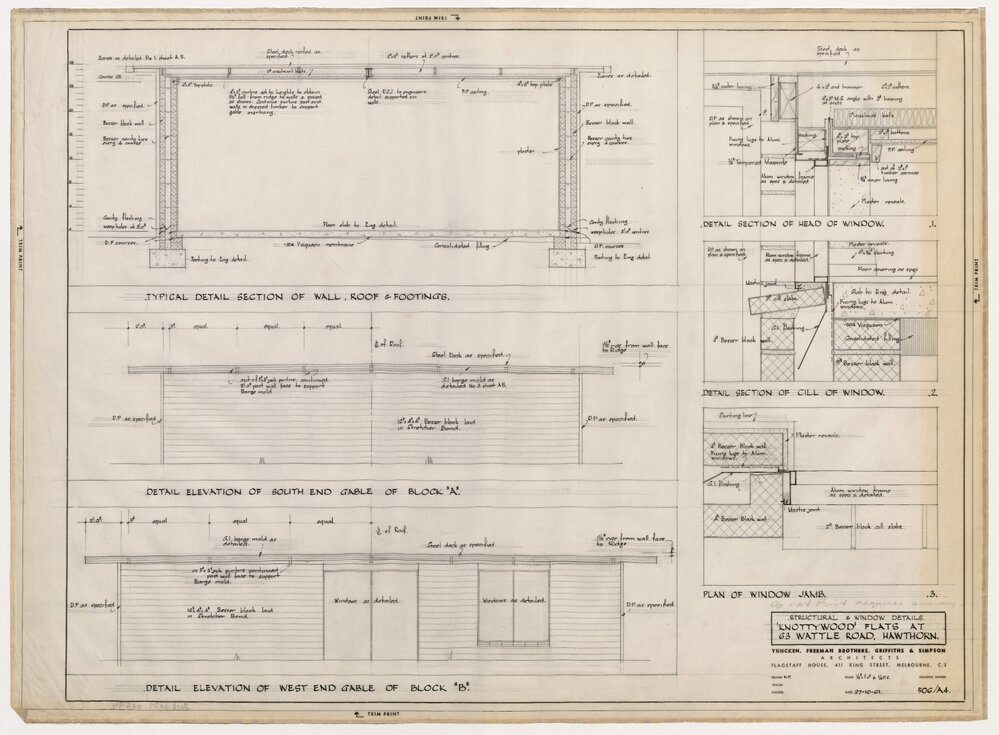 Knottywood Flats, at 63 Wattle Road, Hawthorn. Structural and Window Details