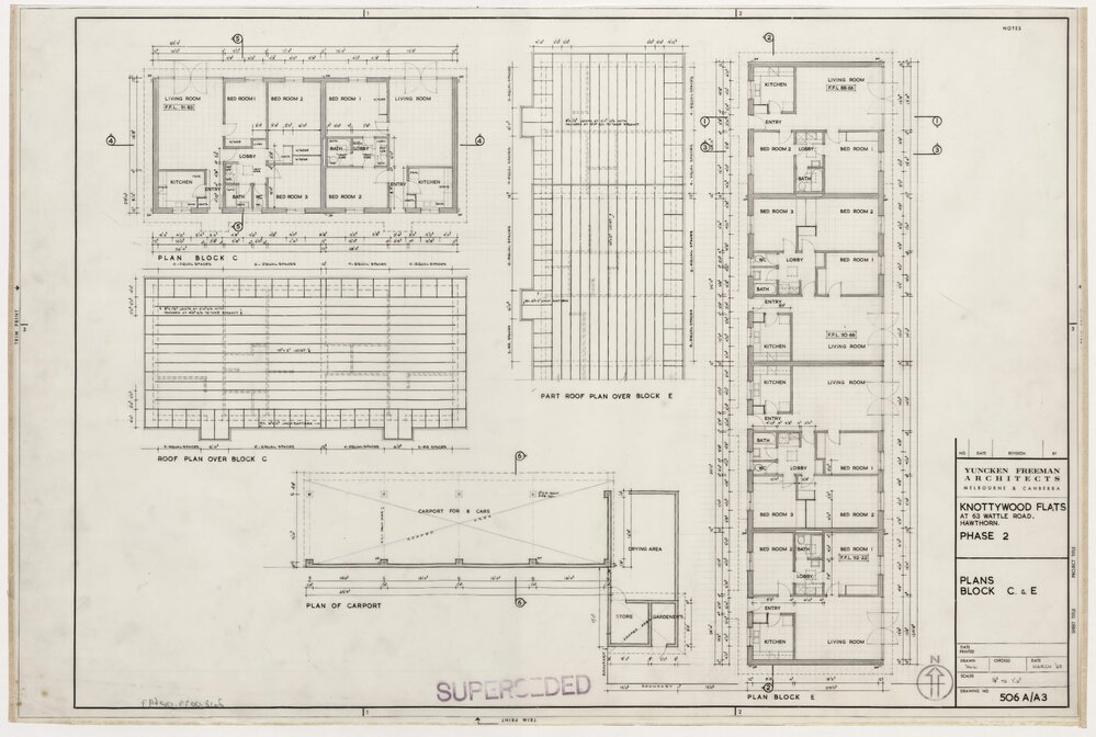 Knottywood Flats, at 63 Wattle Road, Hawthorn. Plans Block C and E
