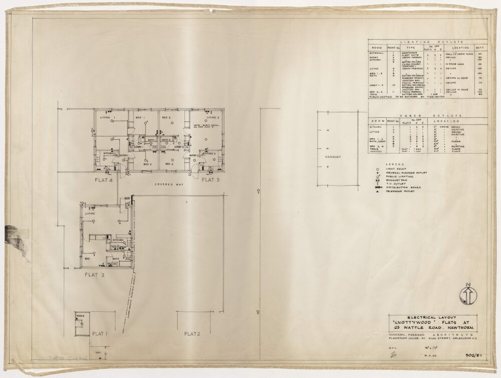 Knottywood Flats, at 63 Wattle Road, Hawthorn. Electrical Layout