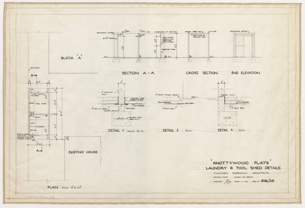 Knottywood Flats, at 63 Wattle Road, Hawthorn. Laundry and Tool Shed Details