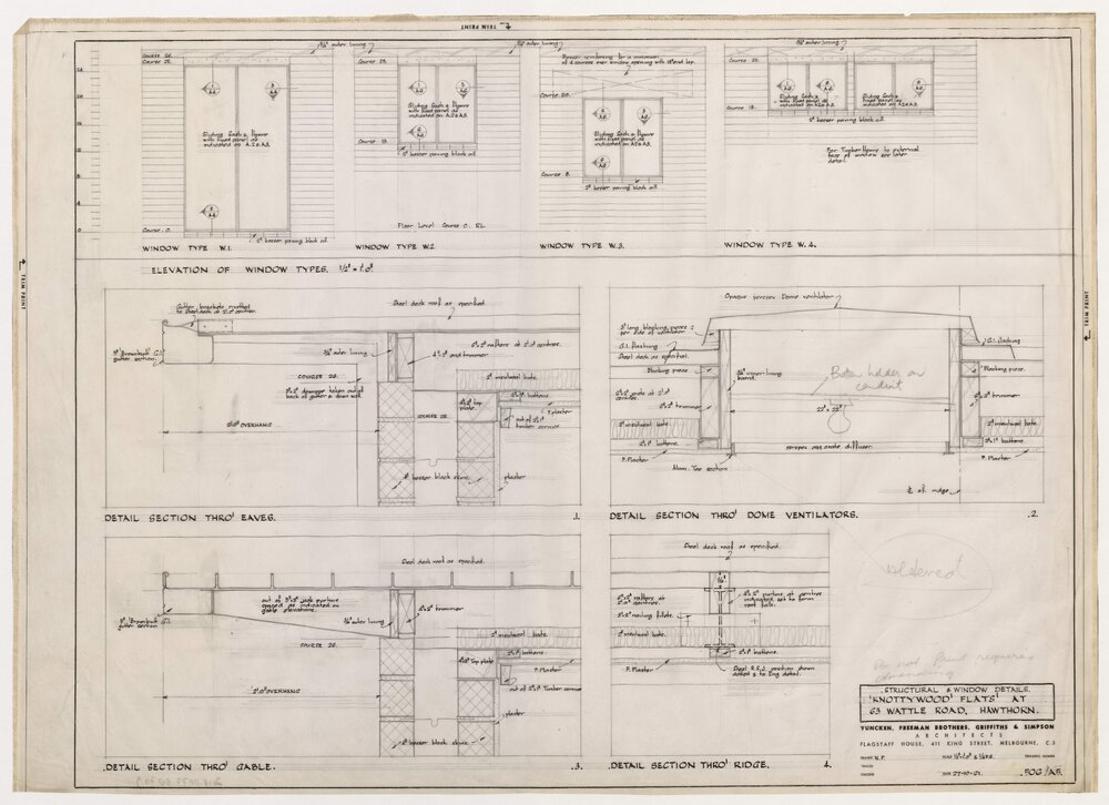 Knottywood Flats, at 63 Wattle Road, Hawthorn. Structural and Window Details
