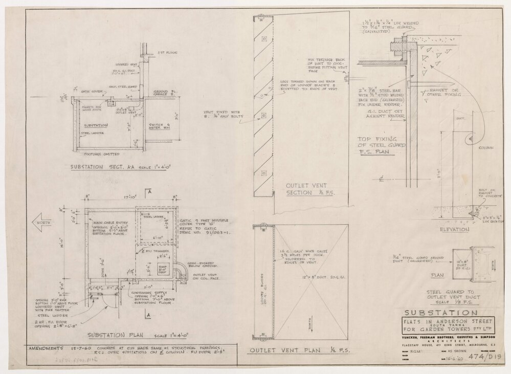 Flats in Anderson Street, South Yarra for Garden Towers Pty Ltd. Substation