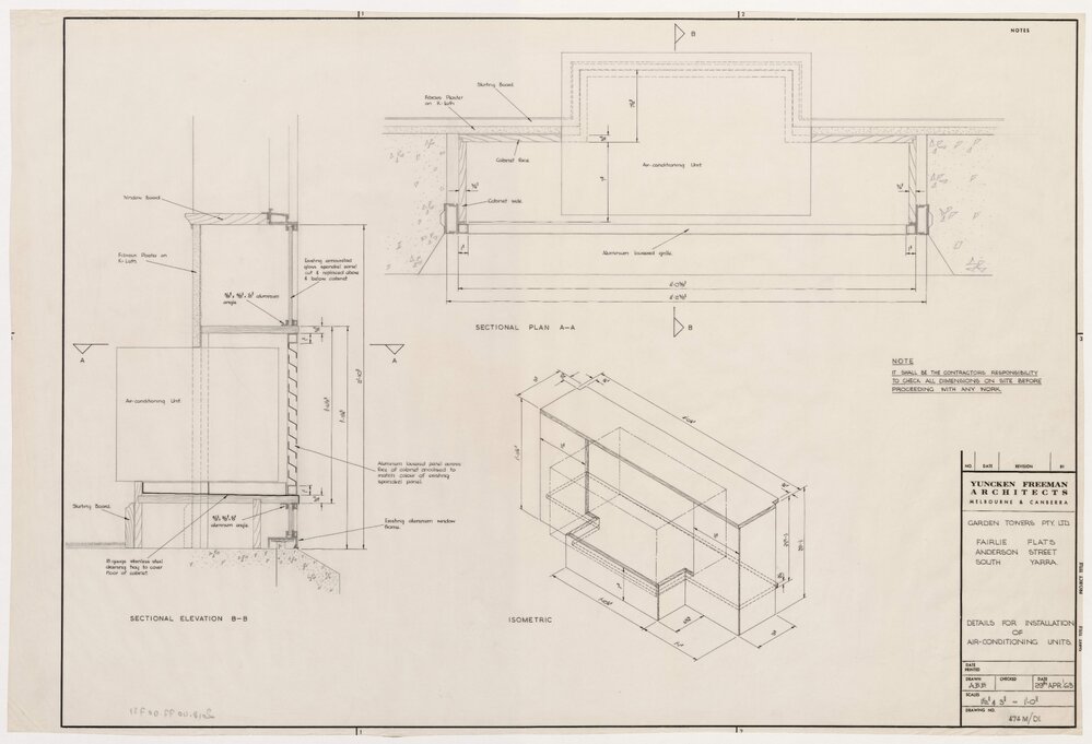 Flats in Anderson Street, South Yarra for Garden Towers Pty Ltd. Details for Installation of Air-Conditioning Units